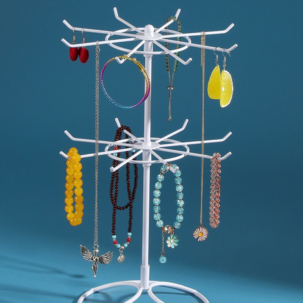 Metal Jewelry Display Stand 2 Tier Keychain Shelf New Necklace Organizer Hair Band Storage