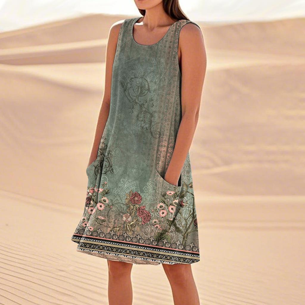 Summer Dresses For Women Loose Beach Vacation Casual Sleeveless Sundresses With Pockets Tank Dress