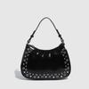 Ielgy Ladies Rivets Hollow Adjustable Portable Baguette Bag Punk Underarm Bag
