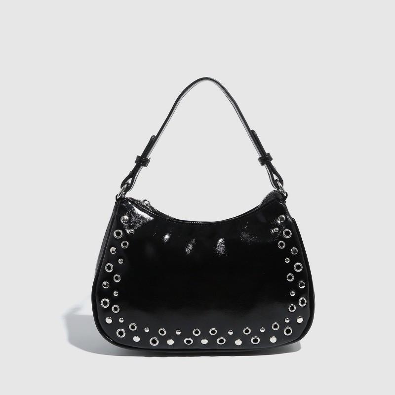 Ielgy Ladies Rivets Hollow Adjustable Portable Baguette Bag Punk Underarm Bag