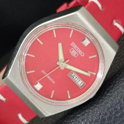 ЯПОНСКИЕ ВИНТАЖНЫЕ МУЖСКИЕ ЧАСЫ SEIKO 5 АВТОМАТИЧЕСКИЕ 6309A КРАСНЫЙ ЦВЕТ ЦИФЕРБЛАТА a701438-5