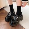 Черные туфли на платформе из кожи, женские мокасины, туфли Мэри Джейн с одной педалью, увеличивающие рост одинарные туфли с пряжкой H, женские