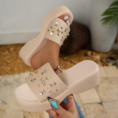 Большой размер, шлепанцы на толстой подошве со стразами, женские шлепанцы-маффины, крутые шлепанцы, повседневные шлепанцы с вырезами и открытым носком