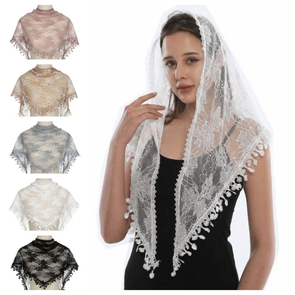 Colorful Printed Wraps with Tassel Flower Triangle Headband Elegant Lace Scarf Outdoor