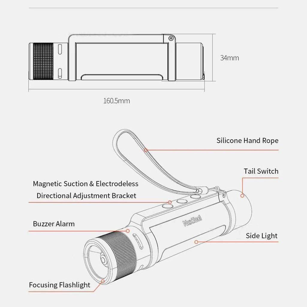 Xiaomi Фонарик NEXTOOL 6-в-1, 1000 лм, двойной светильник, масштабируемая сигнализация, USB-C, перезаряжаемый мобильный аккумулятор, электрический фонарик для кемпинга