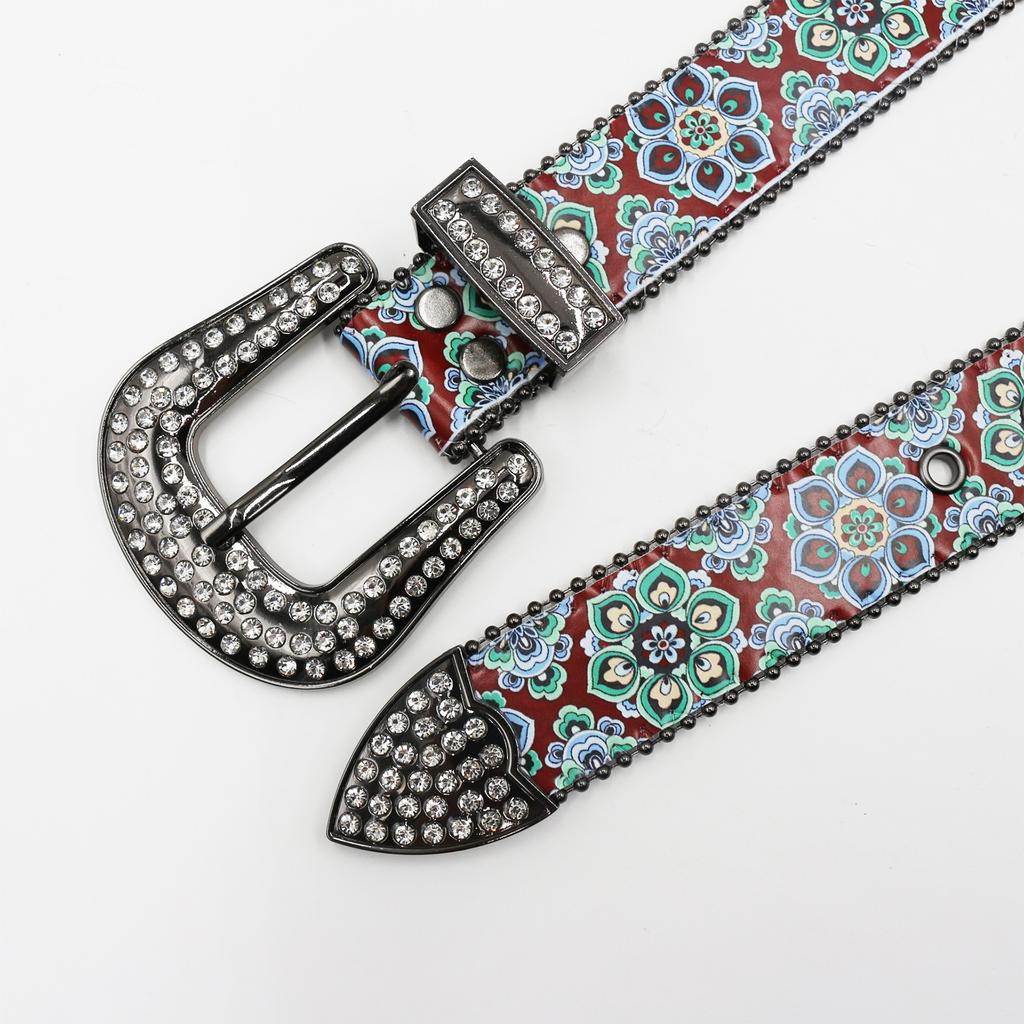 Ремень со стразами, принт, высококлассный узор, женский ретро этнический ремень, цветок, тотем, этнический ремень