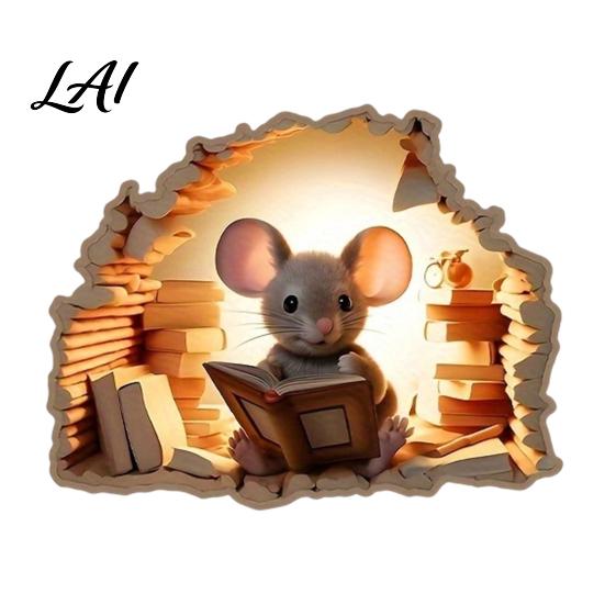 Cute Animal Wall Decor Christmas Mouse Break‑Through Decals 3D Hole Self‑Adhesive Removable PVC Art Stickers DIY for Living Room Entryway