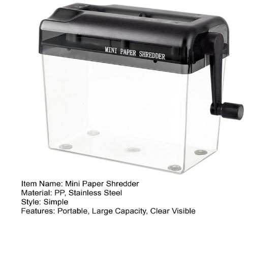 Ручной измельчитель бумаги Портативный большой емкости Прозрачный видимый противоскользящий мини-ручной инструмент для измельчения бумаги формата А4 Товары для домашнего офиса