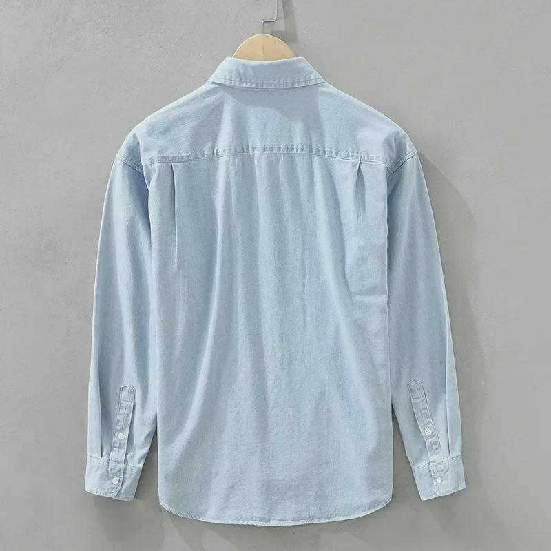 Японская повседневная джинсовая рубашка с вышивкой и длинными рукавами - простая, модная, трендовая, свежая.