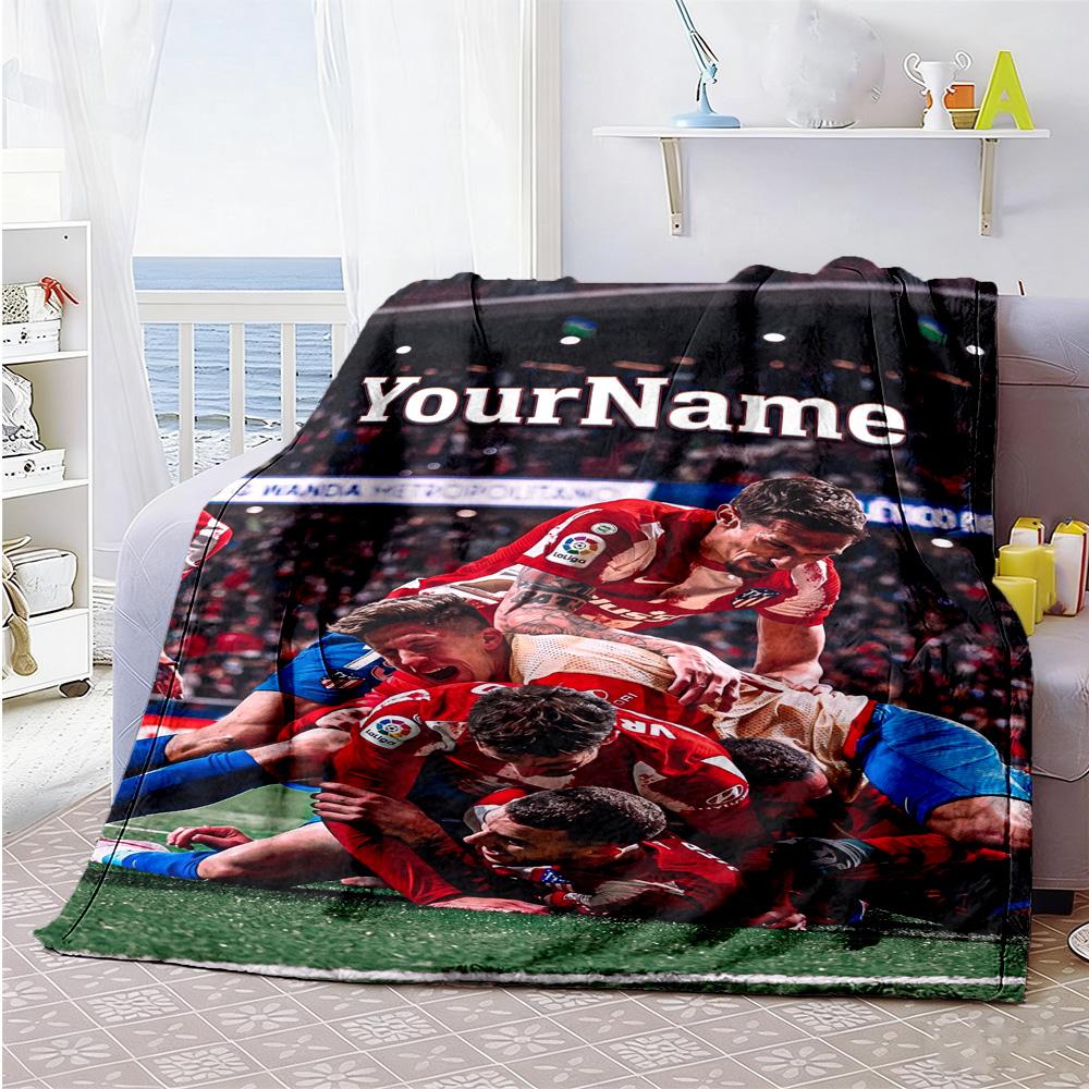 Atletico Madrid Personalized Name Blanket Gift Personalized Blanket Ultra-Soft Perfect for Sofa Livingroom Living Room Seaside Four Seasons Universal