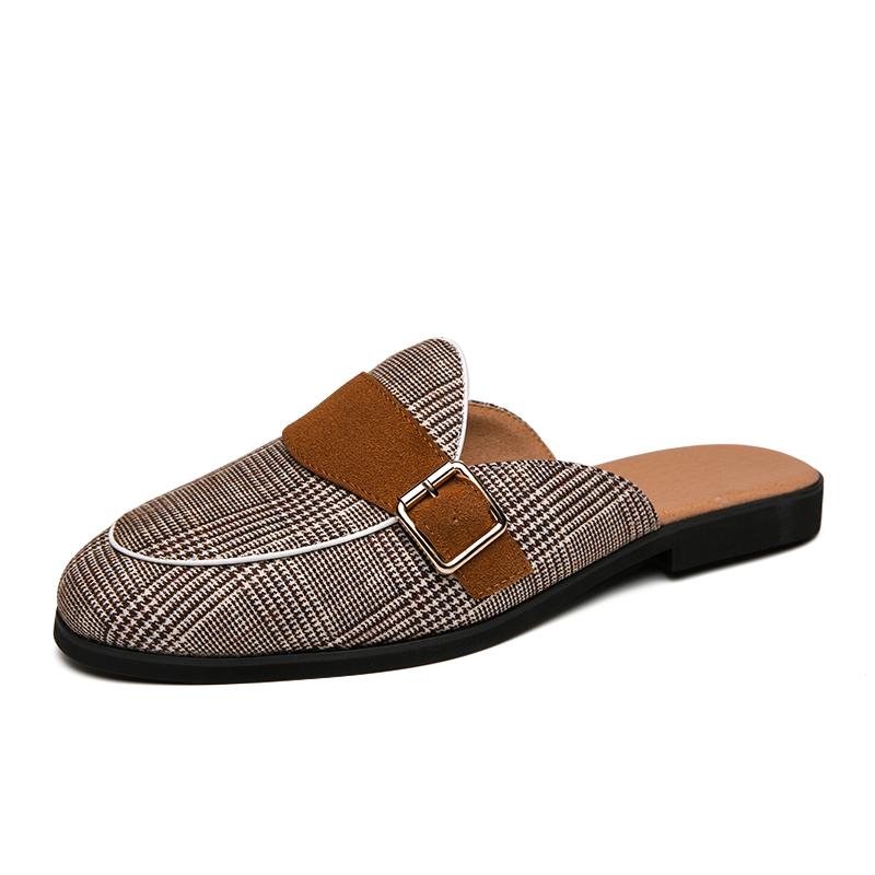 FUQIAO Летние парусиновые мужские лоферы-слайды Элегантная повседневная обувь Легкая обувь-полуботинки для мужчин Дышащие шлепанцы-мюли без застежки
