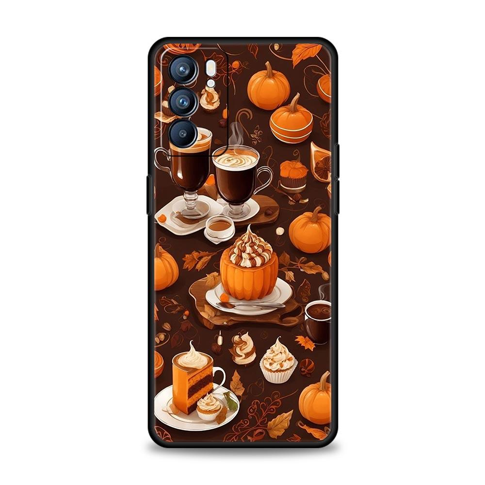 Pumpkin Autumn Leaves Coffee Phone Case For Oppo Reno 13 12 11 10 7 F Find X5 X6 A98 A80 A79 A78 A57 A54 A31 A17 Pro 5G Soft TPU