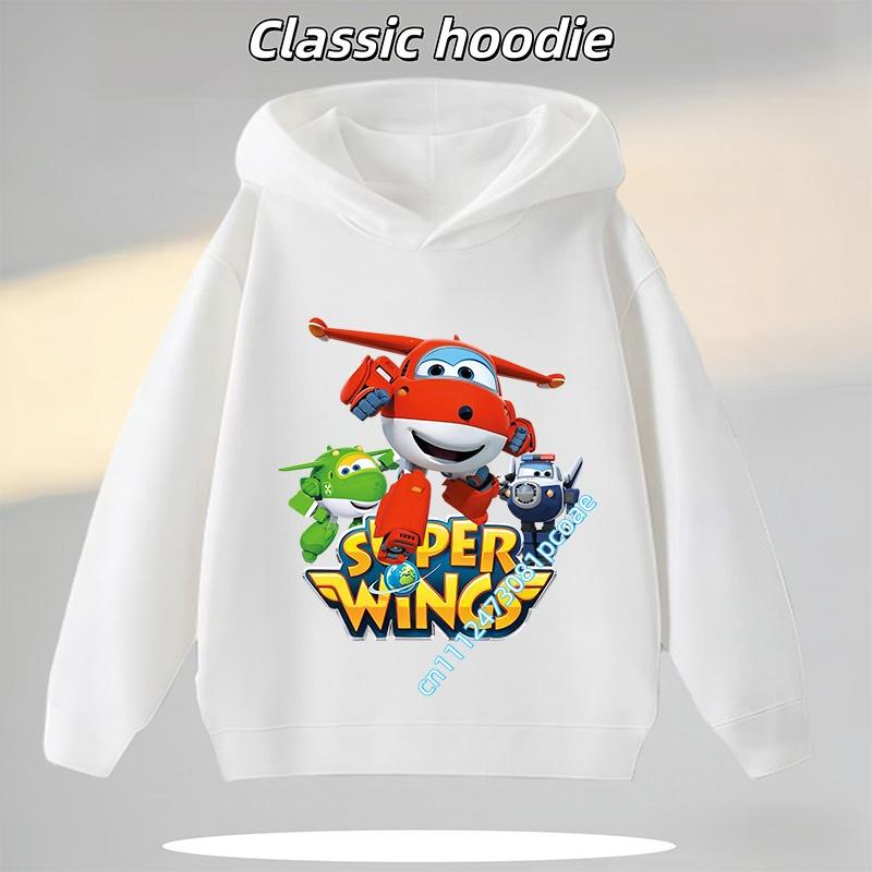Super Wings Boys' Sports Shirt, Girls' Casual Top, Children's Hooded Sweatshirt, Cartoon Print, Autumn/Winter Long-Sleeve