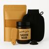 Аргановое черное мыло 200 г + Порошок табрима + Перчатка кесса + Глиняная пемза – Полный марокканский спа-набор для хаммама