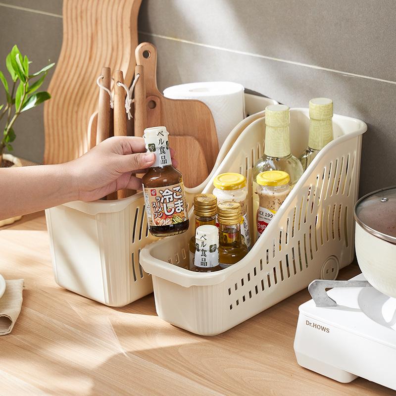 Plastic Storage Basket With Wheels And Handle Slanted Open Design Organizer Bin For Books Stationery And Household Items
