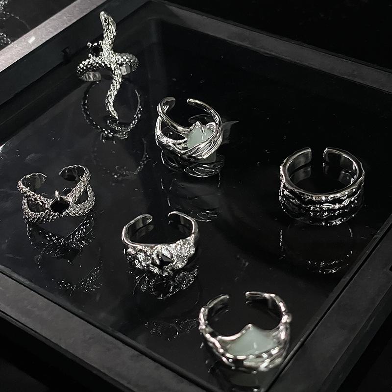 Темная змея личность винтажный французский неровные складки продвинутый смысл холодный ветер открывающее кольцо женское