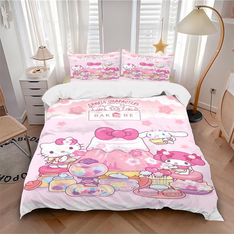 3 шт. Комплект постельного белья Cinnamoroll My Melody Hello Kitty, Включает 1 пододеяльник и 2 наволочки, Без наполнителя, Мягкий и удобный для дома и спальни