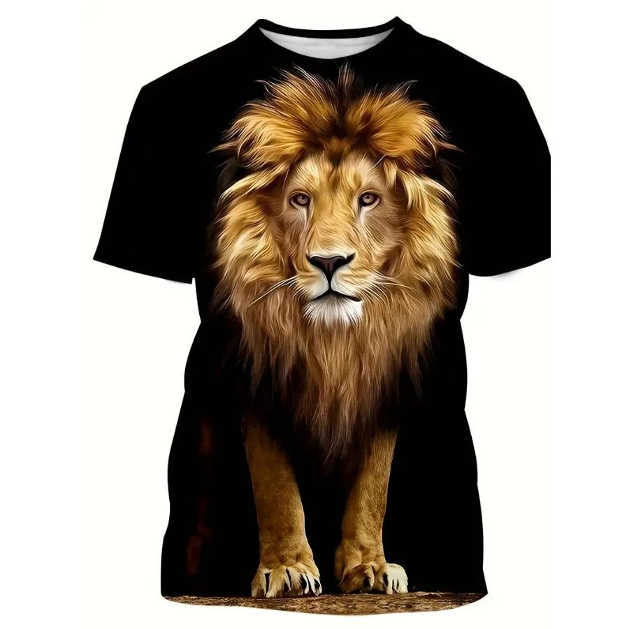 Футболка Summer Vibes с принтом льва — эластичная, с круглым вырезом, повседневная, мягкая, дышащая, удобная, идеальная для летних выходов, мужская модная футболка