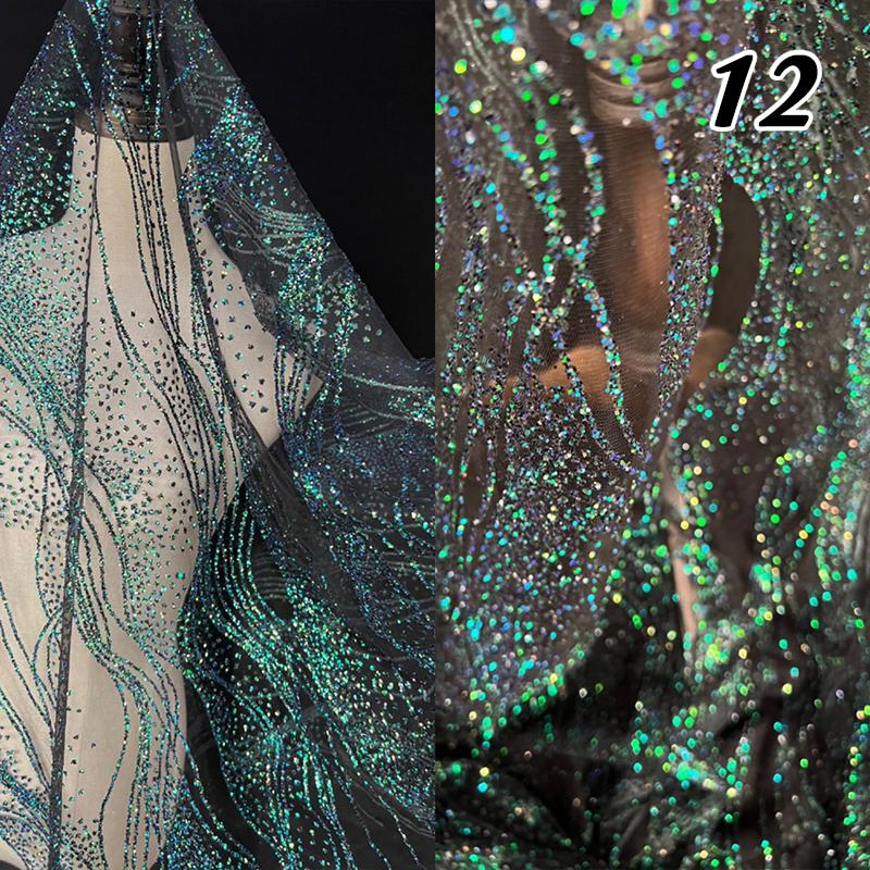 Ткань кружево с пайетками и блестками, Железное бронзирование, Волнистый узор, Полиэстер, Свадебная, Вечерняя ткань для платья, Текстиль для DIY