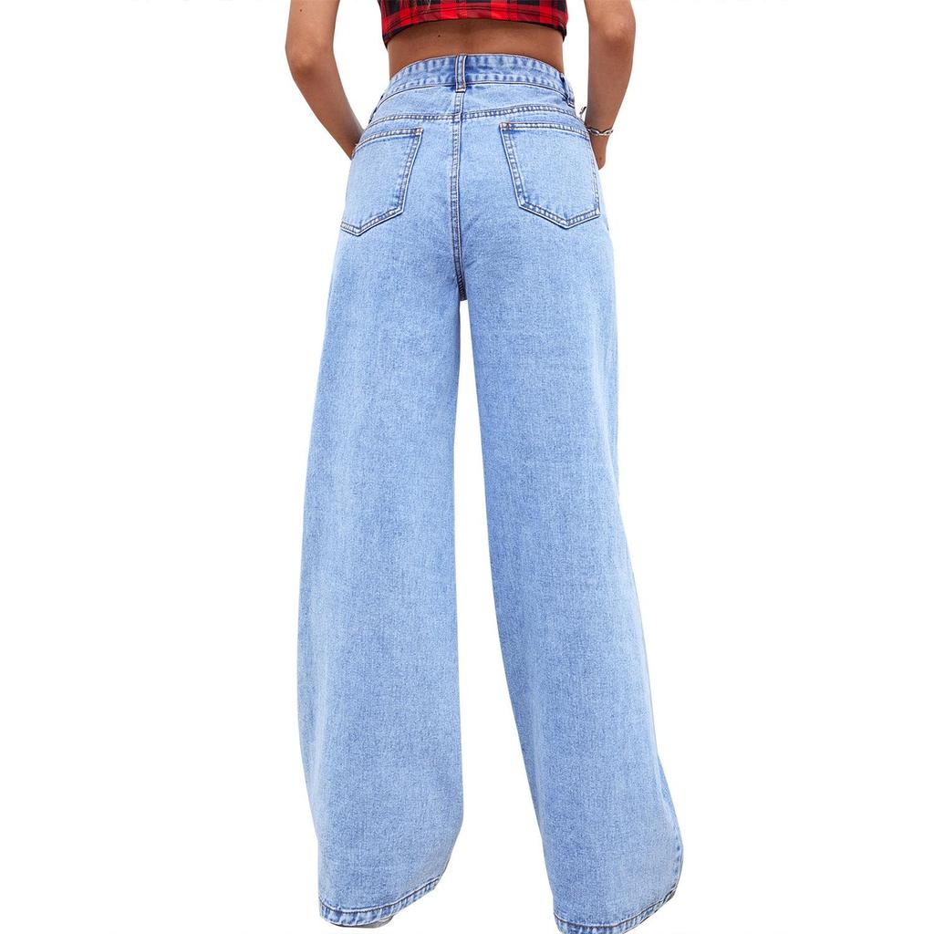 European & American Fashion High Waist Wide-Leg Straight Denim Trousers for Women - Trendy & Versatile