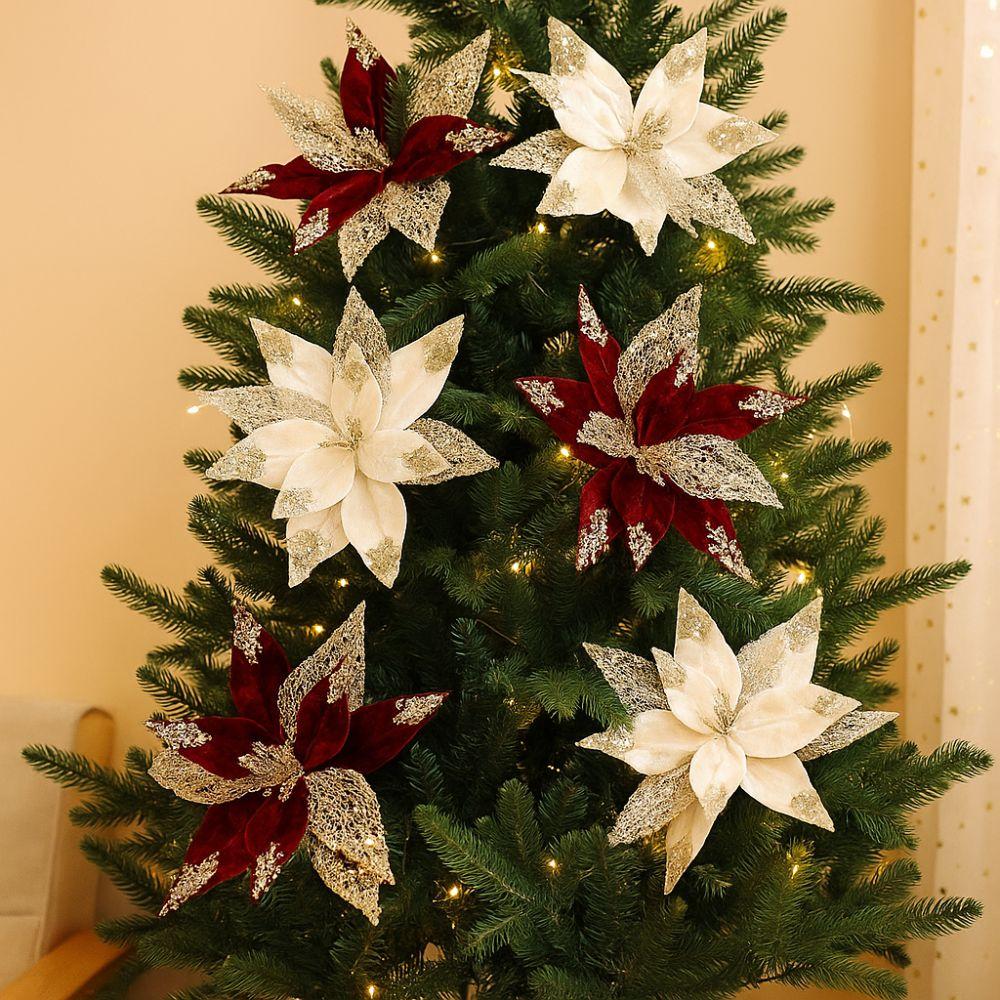 29cm Artificial Christmas Flower Velvet Christmas Tree Wreath Christmas Poinsettia Xmas Party