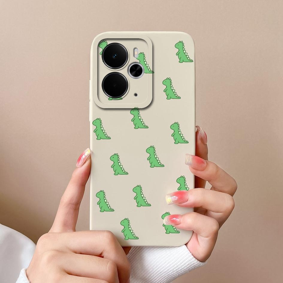 Cover Case For Oppo Realme 14T 14 14X Narzo 10 30 60 P3 C75x A5 Pro Cute Cartoon Dinosaur Pattern Liquid Silicone Anti Fingerprint Shell For Oppo Capa