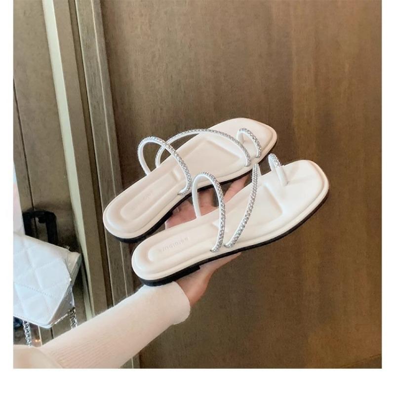 2024 Лето Новый Sparkling Water Diamond Toe Set Изысканные феи Стиль Плоская Подошва Тапочки для Женщин