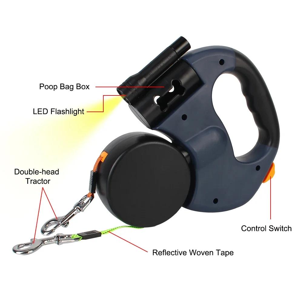 For One to Two Automatic Telescopic Traction Rope Pet Double Headed Dog Chain Small Dog 2-in-1 Dog Walking Rope