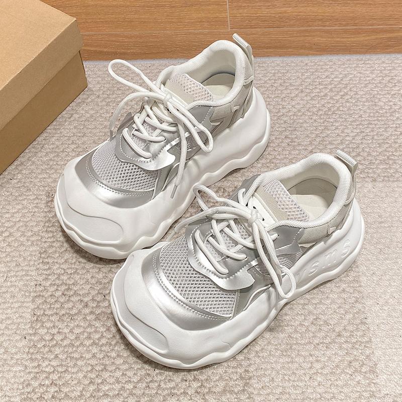 Милые кроссовки на круглой платформе для женщин из искусственной сетки, дышащие, на шнуровке, удобные, 8 см, толстые, вулканизированные туфли Zapatillas De Mujer