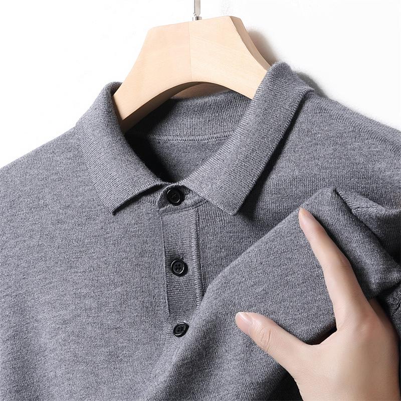 Длинный рукав с лацканами, поло, вязаный свитер, однотонная футболка, простой мужской свитер для поездок на работу