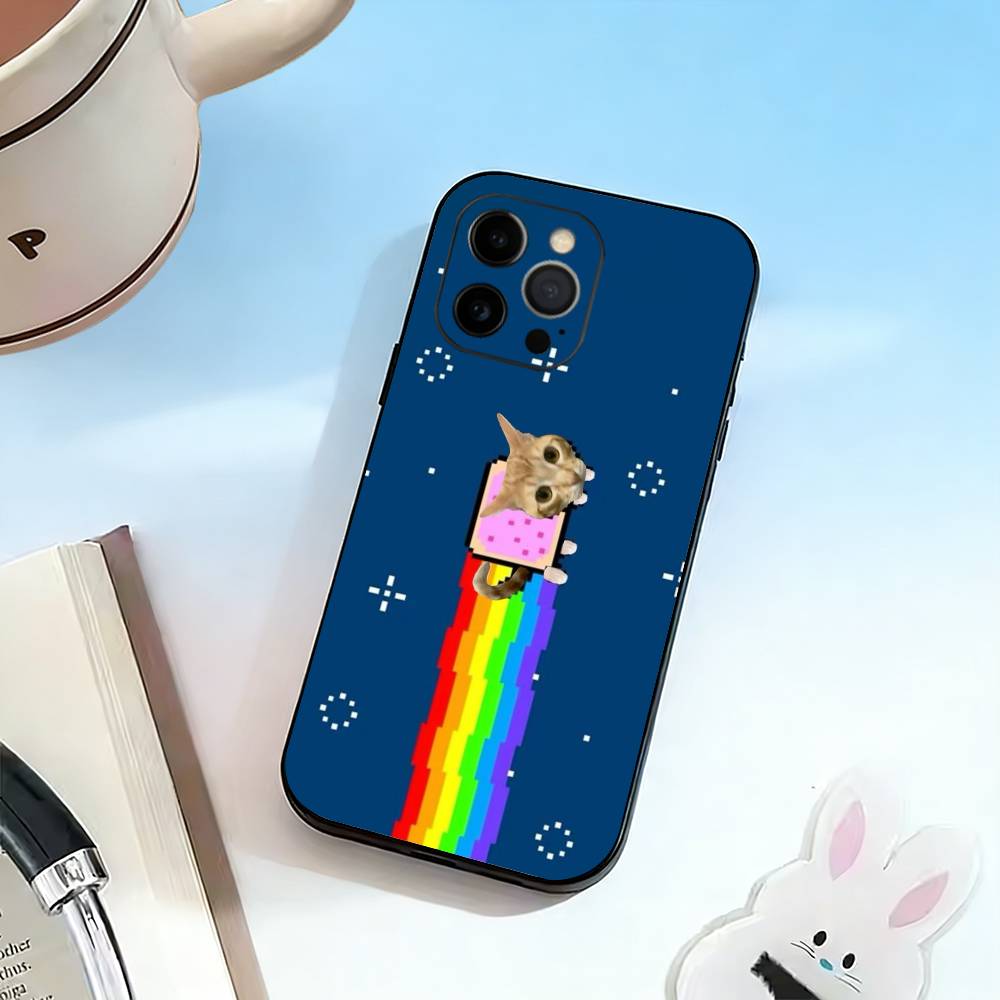 Cute N- Nyan C- Cat Phone Case Silicone Soft For IPhone 17 16 15 14 13 12 11 X XR Plus Pro Max Plus