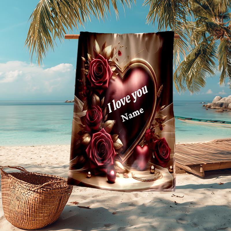 Custom Name Ultra-Soft Beach Towel with Love Theme,Ideal for Pool - Camping, Diving - Perfect Travel Essential, Vibrant Beach Towel.