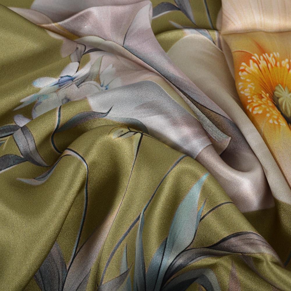 BYSIFA|Армейский зеленый шелковый шарф хиджаб зимний элегантный цветочный длинные шарфы шали весенне-осенняя модная марка головной шейный шарф обертывание