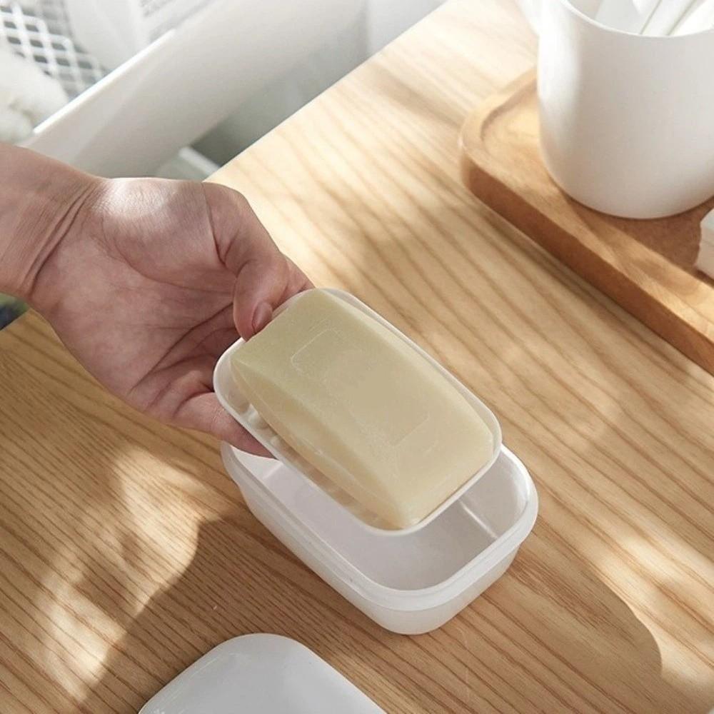 Portable Waterproof Leakproof Soap Holder with Lid Draining Layer Soap Container Detachable Plastic Soap Dish Bathroom