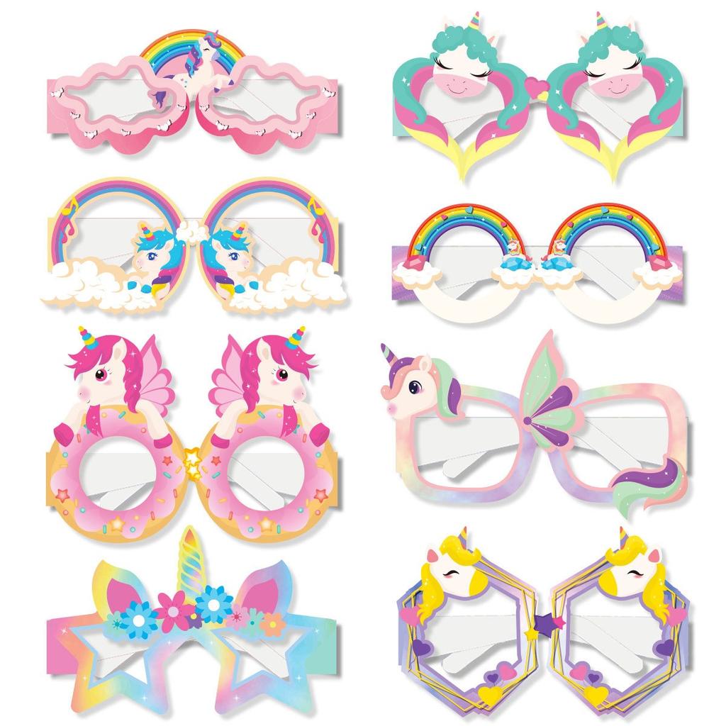 Unicorn Party Decoration Paper Glasses Rainbow Unicorn Theme Photo Props Happy Girls Unicornio 1st 2nd 3rd Birthday Party Decor