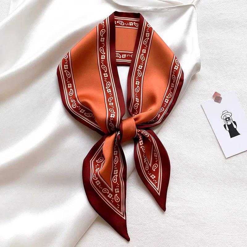 Модный принт шарф с лентой для волос, женский шейный галстук, сумка, шарфы, атласные шелковые узкие платки, женские платки с цветочными полосами, новинка 2022 года