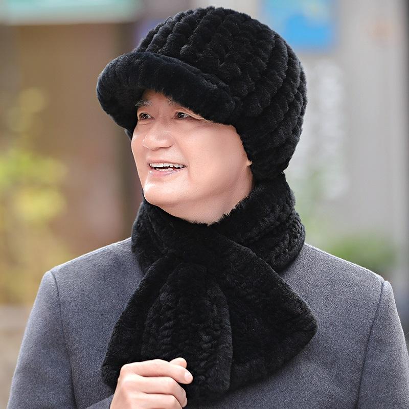 Шапка отца среднего возраста и старика, мужской шарф, теплая, утолщенная шляпа из меха бобрового кролика для старика зимой.