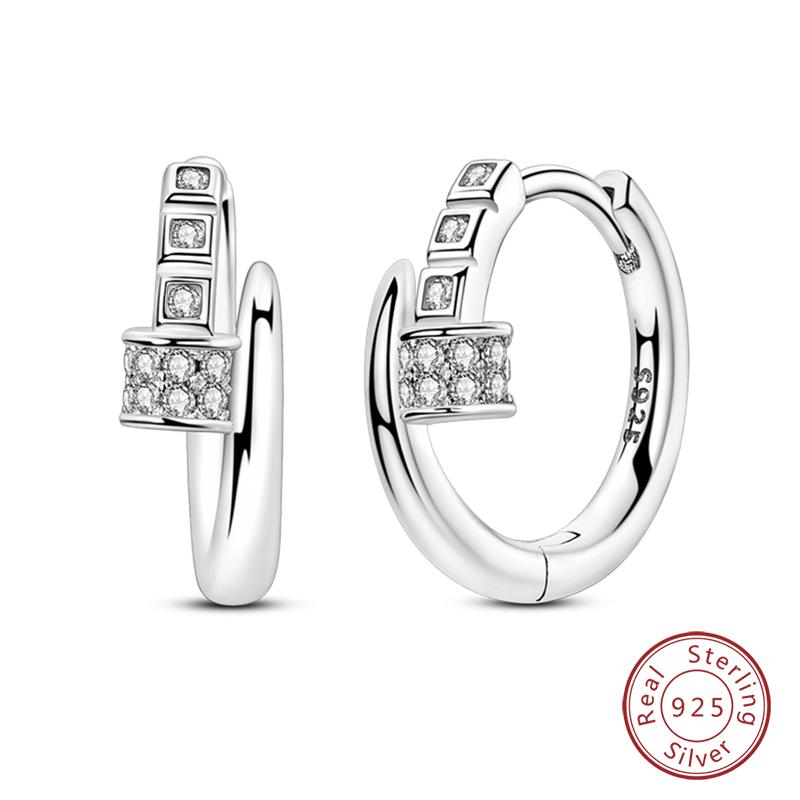 Charms Double Hoop Earrings For Women 100% 925 Silver Cubic Zircon Heart Star Moon Earrings Elegant Birthday Jewelry Gifts