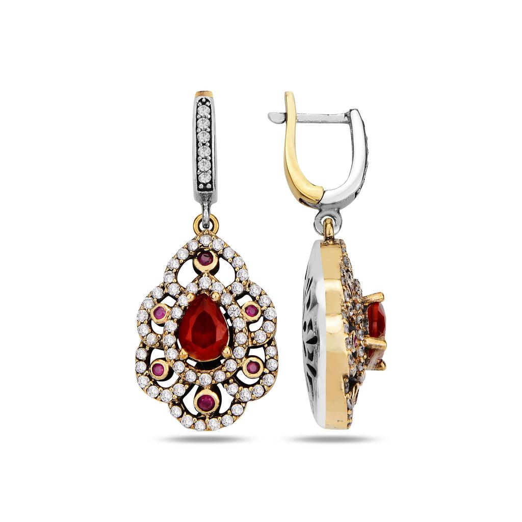 Комплект серебряных украшений с рубиновым камнем в османском стиле, аутентичный турецкий комплект ювелирных изделий ручной работы - рубиновое кольцо, серьги, ожерелья в винтажном стиле