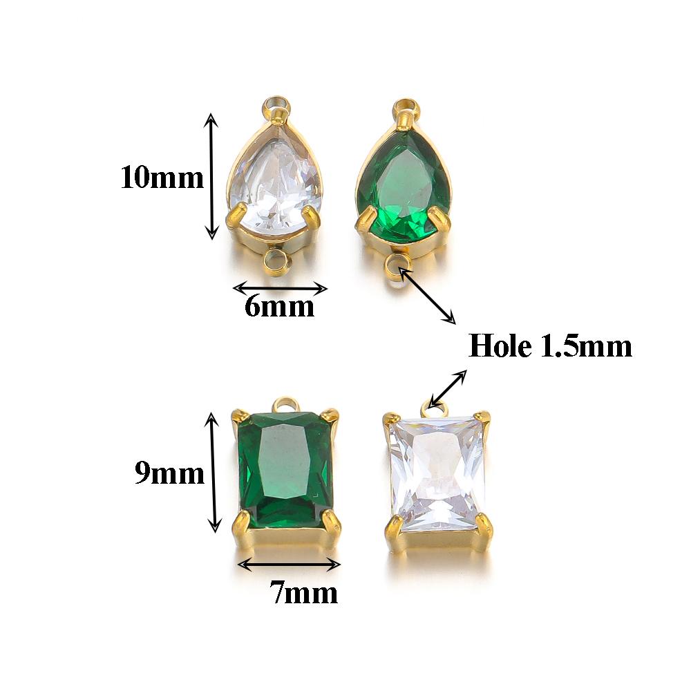 5pcs Stainless Steel Zircon Pendants Black Green Transparent Two Holes Crystal Charms Beads for Necklace Jewelry Making DIY