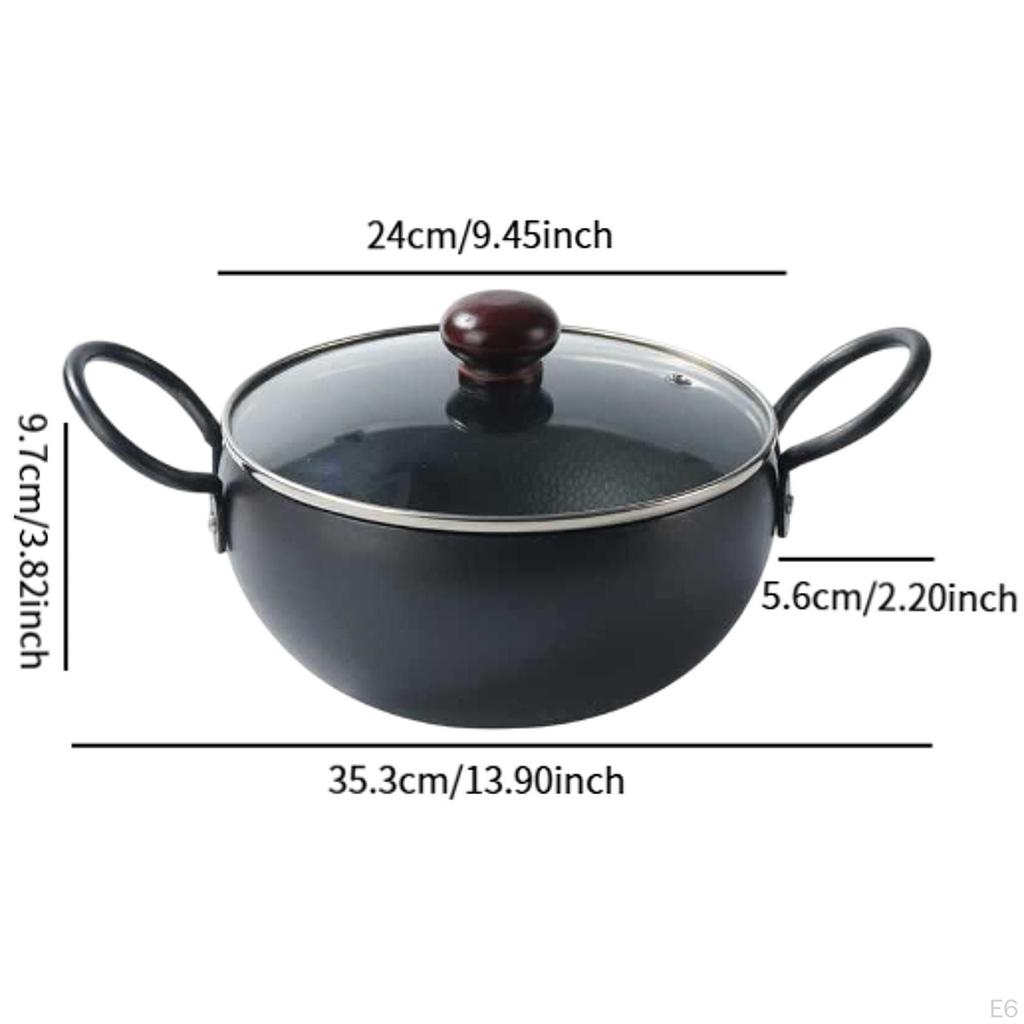 Железная кастрюля со стеклянной крышкой для супа и лапши на кухне