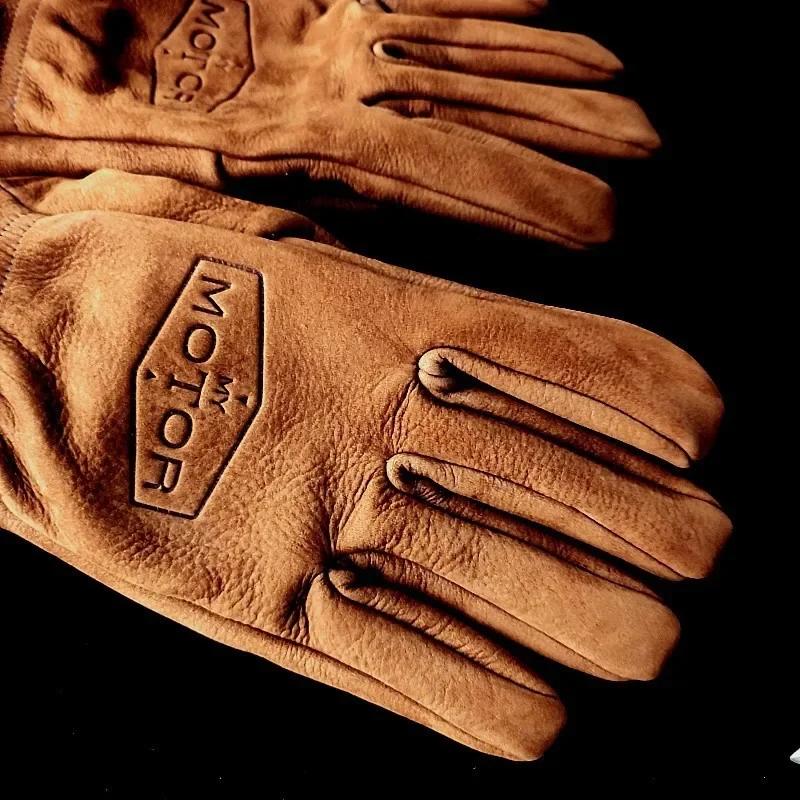 Vintage Frosted Cowhide Leather Motorcycle Gloves for Men Women Driving Accessories Warm Work Glove Dirtbike MX Motocross Items