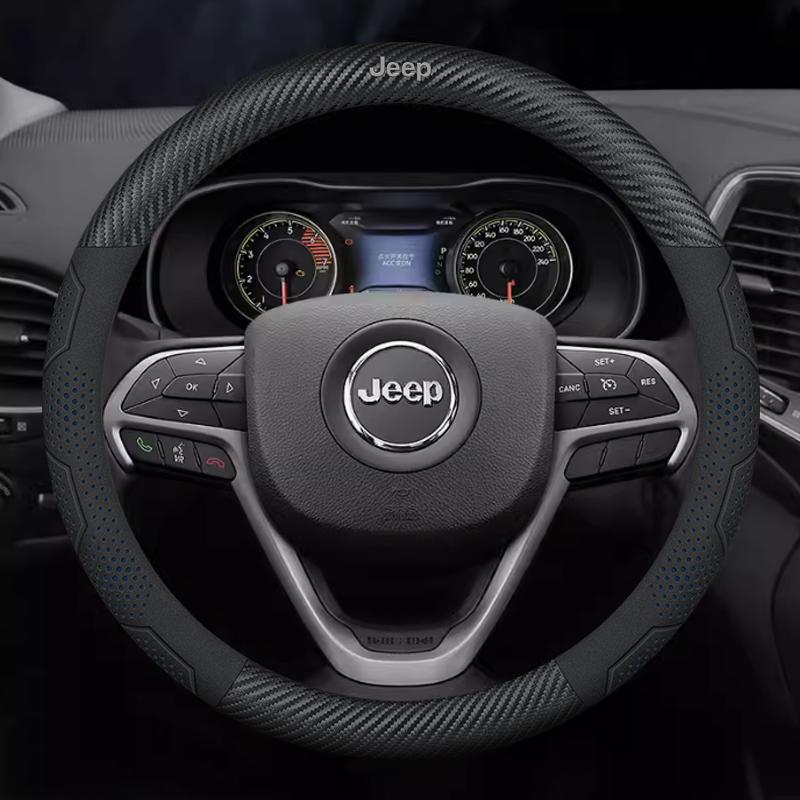 CNE1 Car Carbon Fiber Leather AntiSlip Steering Wheel Cover Jeep Grand Cherokee Wrangler Renegade Patriot Commander Compass Gladiator