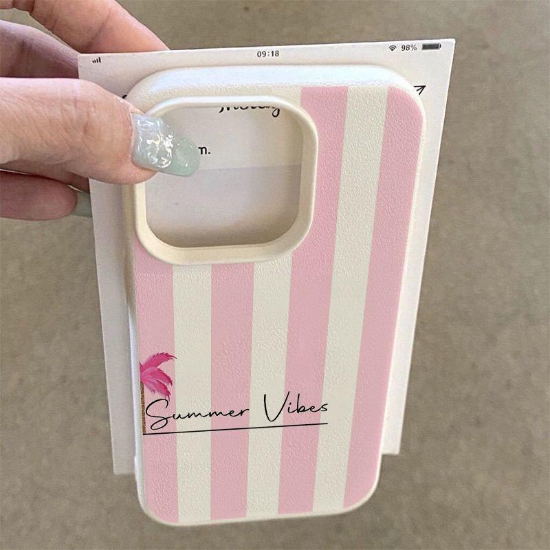 Pink Coconut Tree Striped Pattern Phone Case For Samsung Galaxy S25 S26 S24 S23 S22 S21 Plus Ultra S24 FE Shockproof Soft Cover