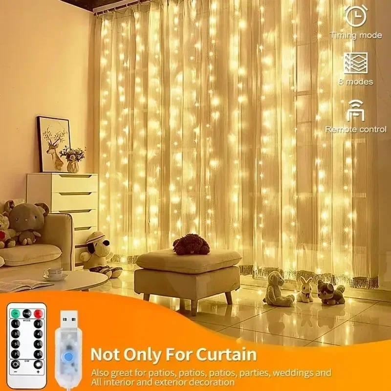 Christmas Lights Curtains for Windows Led Fairy New Year Lighting Room String Garland Usb Party Waterfalls Decorations Girls