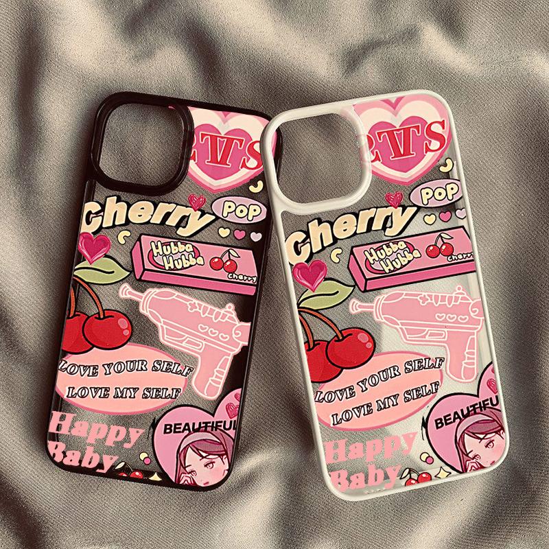 Милый ретро-поп вишневый дизайн 'Girls Love Graffiti' Чехол для телефона для iPhone 14 16 15 Pro MAX 13 11 12 XS SE20 XR 7 8Plus Прозрачная жесткая крышка