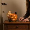 Halloween Candle Holder Pumpkin Holder, Resin Ghost Black Cat Tea Light Decor Stand, Retro Distressed Decorative Table Ornament for Autumn Home