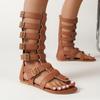 Fashion New Roman Sandals Women Summer Outside Fashion Round Toe Open Toe Cutout Metal Belt Buckle Back Zipper Tall Boots