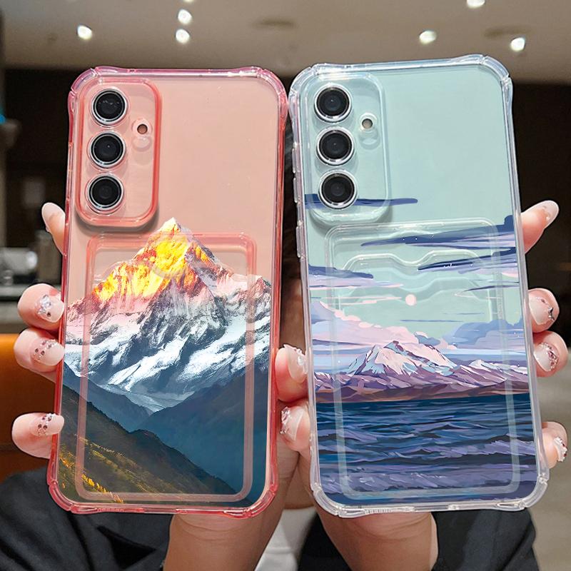 Чехол INS с изображением гор и моря для Samsung S26 S25 S24 Ultra S23 S22 S21 FE A54 A15 A35 A55 A16 A26 A36 A56 A17 A37 A57 5G с кармашком для карты