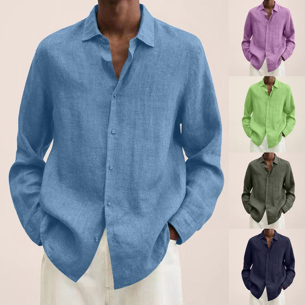 Designer Spring Summer Men's Casual Cotton Linen Solid Color Long Sleeve Shirts Loose Shirts